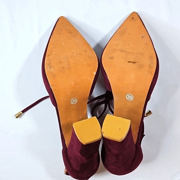 Hengsong Purple Wrap Around Strap Suede Block Women's Heels Sz 39 - Picture 7 of 7